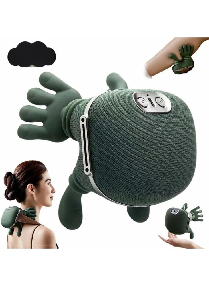 Electric neck and back massager with handheld design, deep shiatsu massage, green color, portable, with heating, for relaxation and muscle pain relief. - Image 1